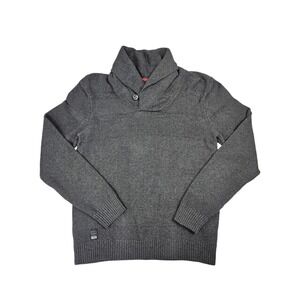 Esprit Long Sleeve Charcoal Shawl Neck Pullover Sweater Size Medium 100% Cotton